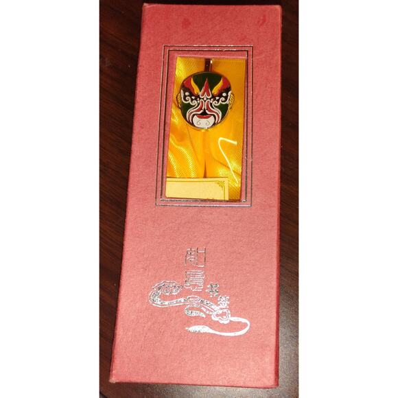 Vintage Chinese Opera Mask Bookmark Zhang Fei Cloisonné-Style Enamel Gift Boxed - Picture 1 of 5